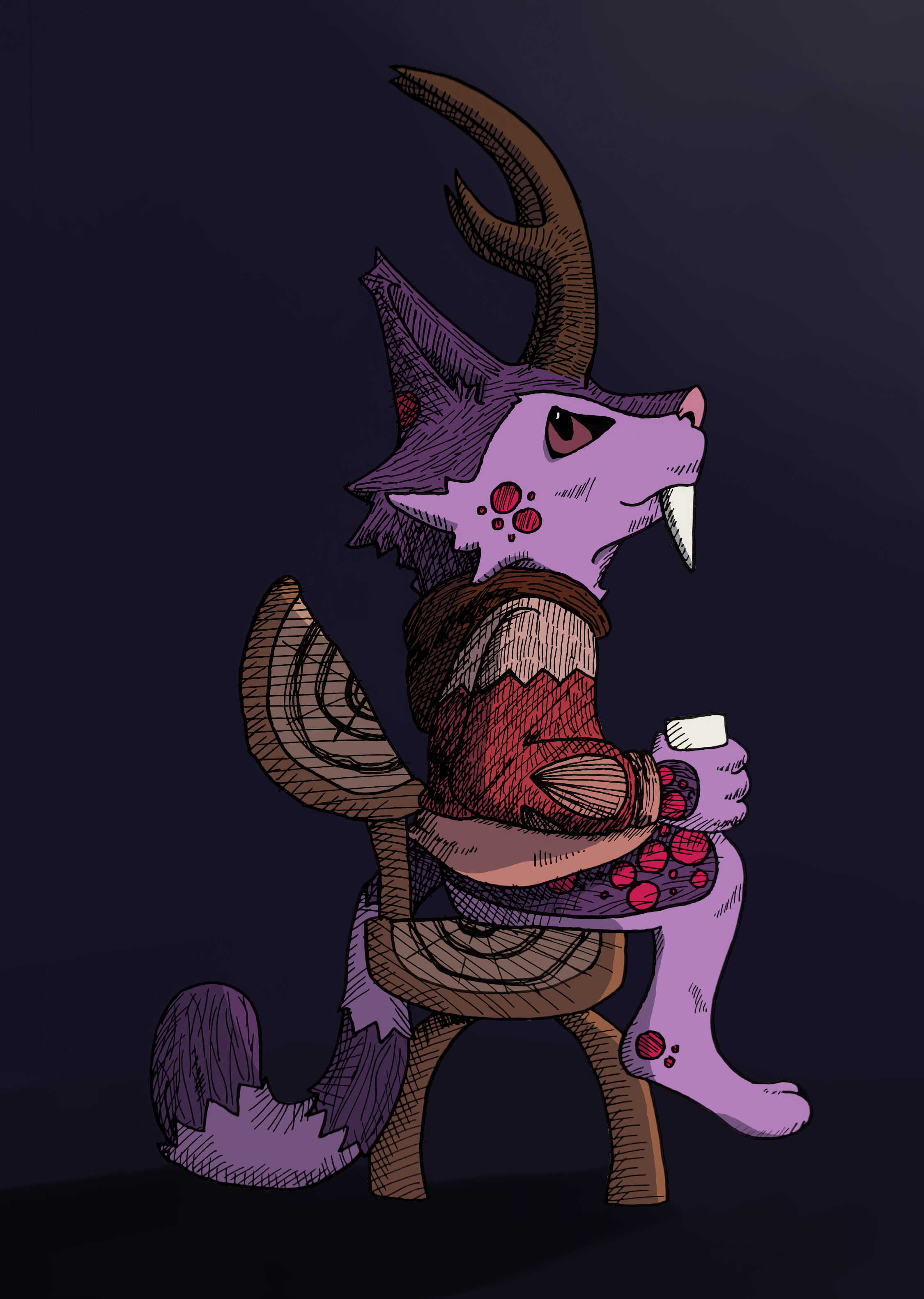 Digitally colored version of my Amber Isle character. 2024, Mixed Media