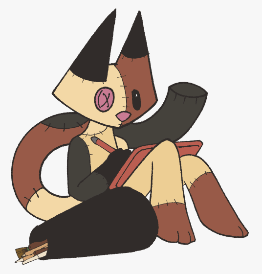 sabres sitting down drawing on a tablet with their tail moving back and forth